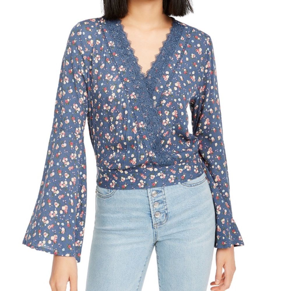 Floral Crotchet Lace Blouse Bell Sleeves